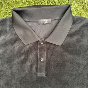 Scotch & Soda Men’s Black Terry Cloth Polo Shirt Ribbed Collar Classic Placket L